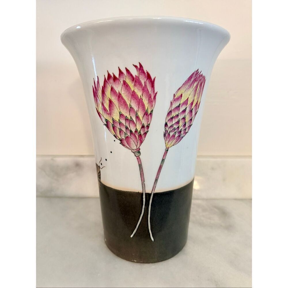 Vintage Fabienne Jouvin Paris Floral Butterfly Signed Porcelain Vase Multicolor